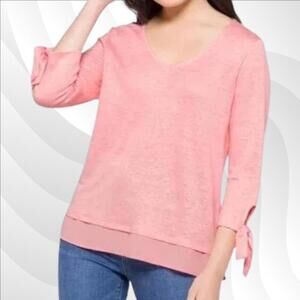 2/$30 Sanctuary Sylvie Pink Tie Sleeve V-Neck Top Sheer Hem Size XS